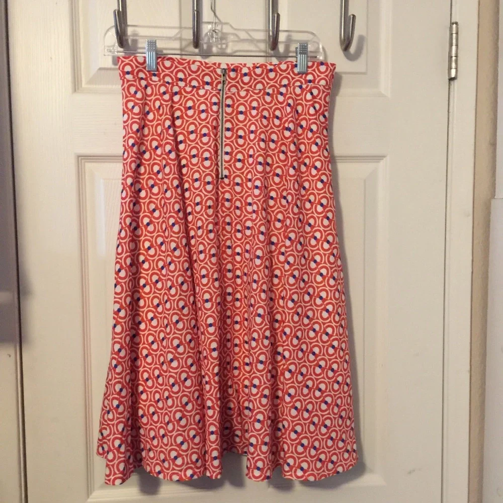 Gibson Latimer Women’s A Line Orange Blue & White Pattern Midi Skirt Sz M